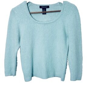 Vtg Mandee Angora Pastel Blue Sweater Medium Y2K Soft Girl Coquette Quiet Luxury